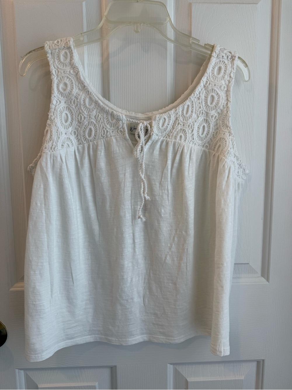 Wonderly White Crochet Yoke Tank with Tie Front